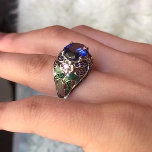 Enamel Painted Dragonfly Ring Lab Created Stone